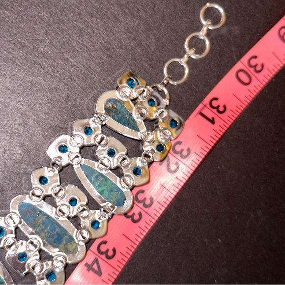 Gorgeous Shattuckite + Blue Topaz cluster statement bracelet cuff - Picture 8 of 10